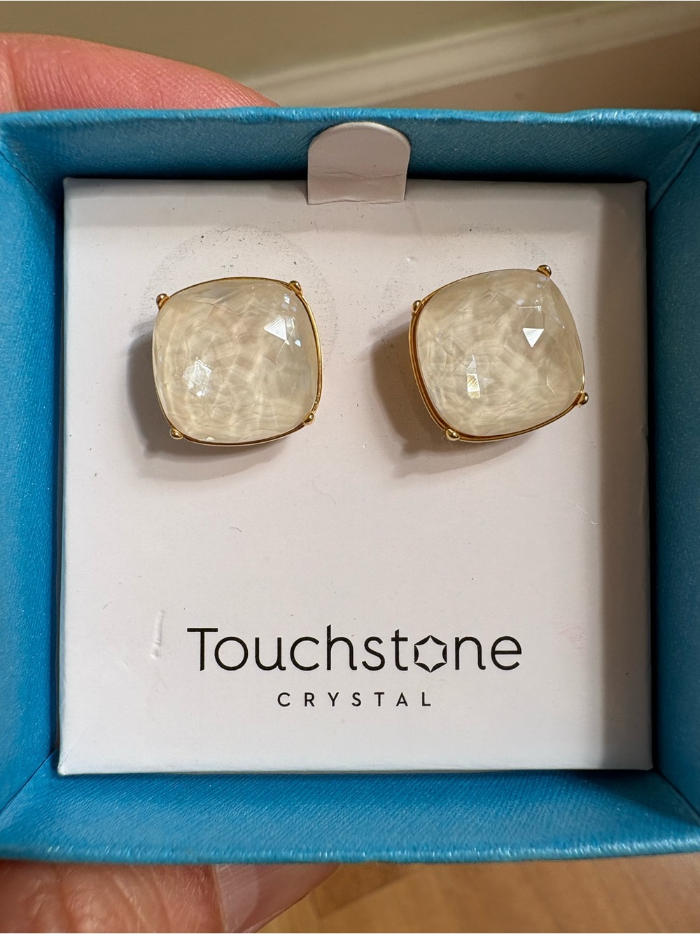 Touchstone Crystal Gold-Tone Cream Stud Earrings - Picture 2 of 5